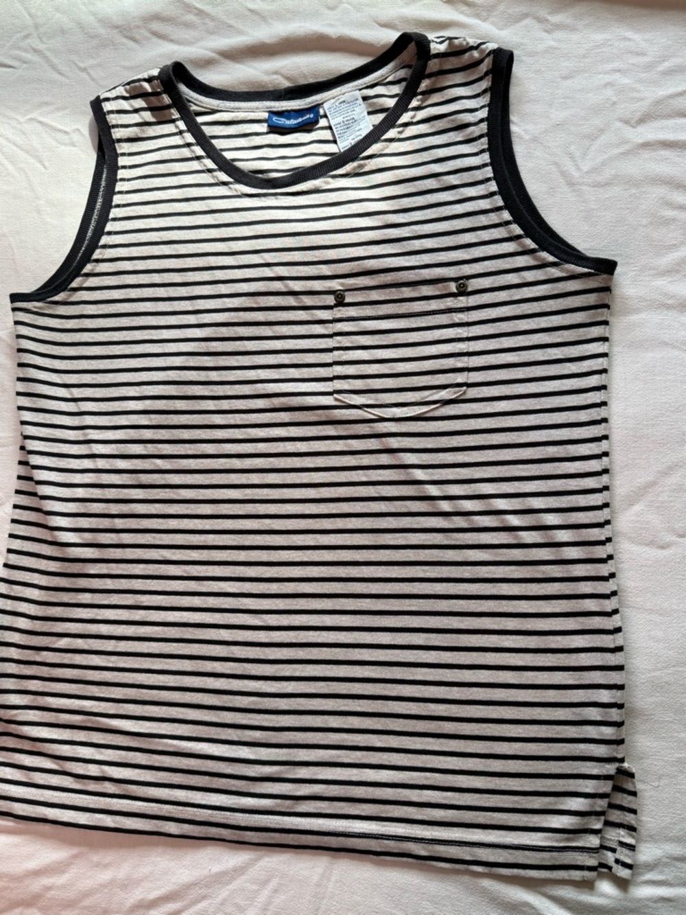 Catalina Dark Brown and Cream Striped Sleeveless Top with Pocket Detail Size L